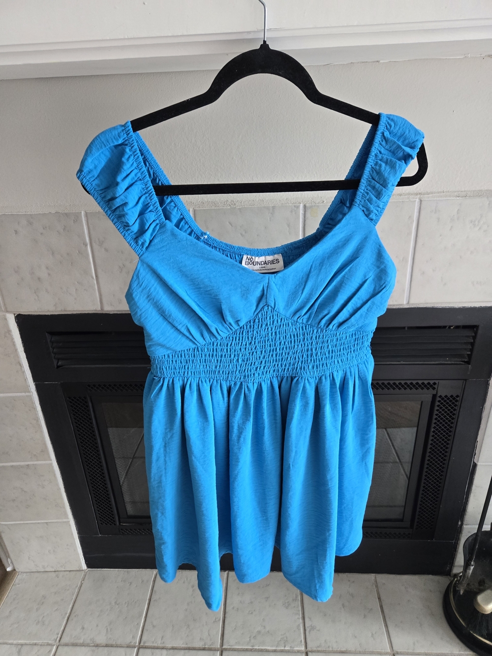 No Boundaries Bright Turquoise Ruffled Strap Smocked Waist Dress